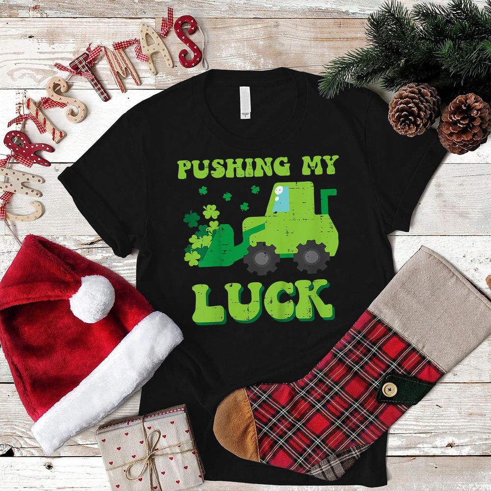 Kids St Patricks Day Bulldozer Pushing My Luck Saint Paddys Boys Shirt Unisex Standard T-Shirt black s