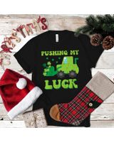 Kids St Patricks Day Bulldozer Pushing My Luck Saint Paddys Boys Shirt Unisex Standard T-Shirt black s